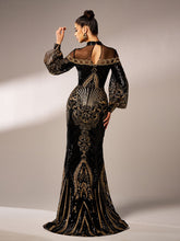 Luxe Embroidered Ballon Sleeve Evening Dress